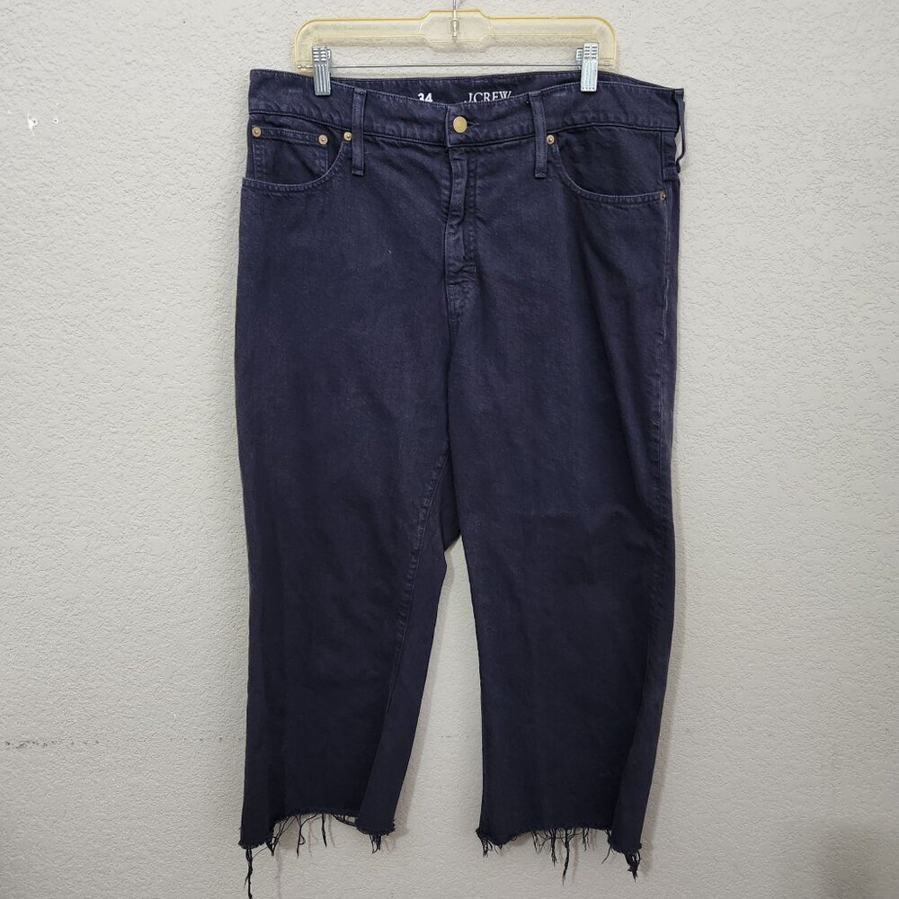 J. Crew Jeans Size 34 Mens Slim Wide Leg Cropped Raw Hem Indigo Blue Skater
